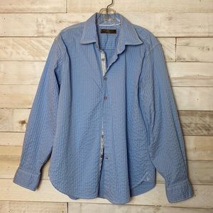 Pronto Uomo Light-blue Button Down Textured Shirt Size Medium